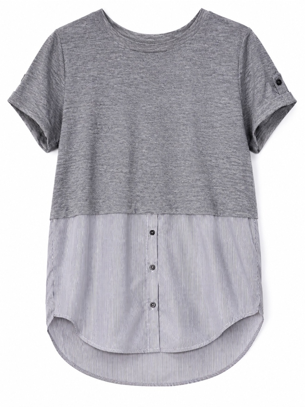 Love J Gray Striped Layered High Low Tunic Top Size Large L Button Detail